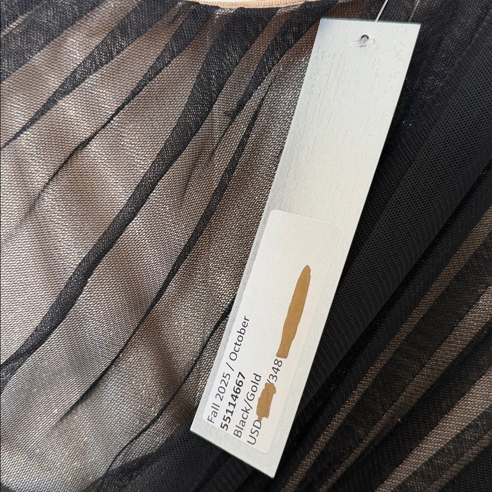 Kay Unger One Shoulder Tulle Midi Dress Black Gold Metallic Formal Cocktail Sz 6 - Picture 5 of 6